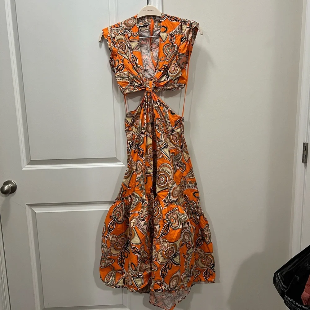 A.L.C. Orange Alexandria Printed Cut Out Midi-Dress Size 4 US $550_2
